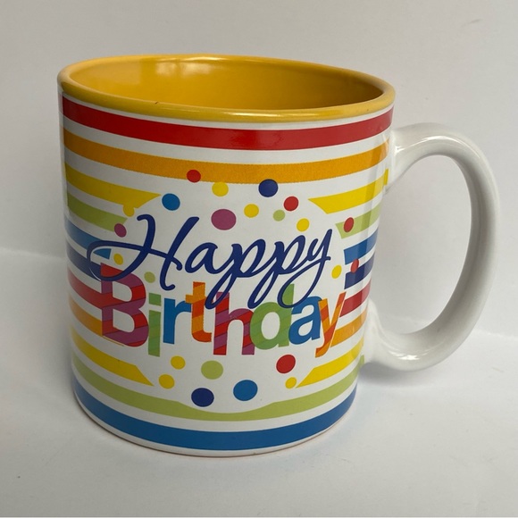 Birthday Mug Button & Burton Never used! Rainbow Polka Dots Ceramic Stripes New - Picture 15 of 15